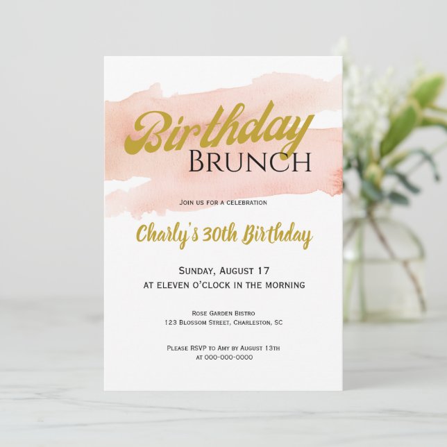 Blush and Gold Modern Brunch Celebration Inbjudningar (Stående Fram)