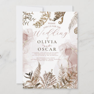 Blush and Gold Pampas Grass Floral Wedding Invitat Inbjudningar