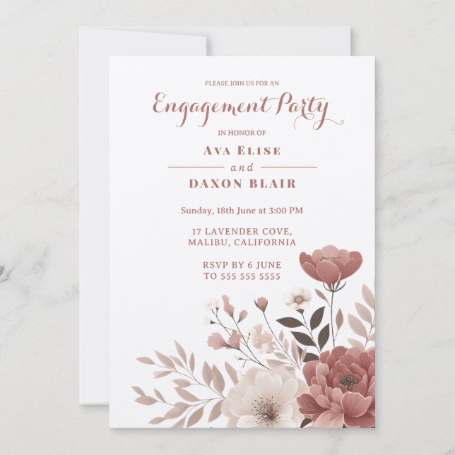Blush and Ivory Floral Engagement Party Inbjudningar (Framsida)