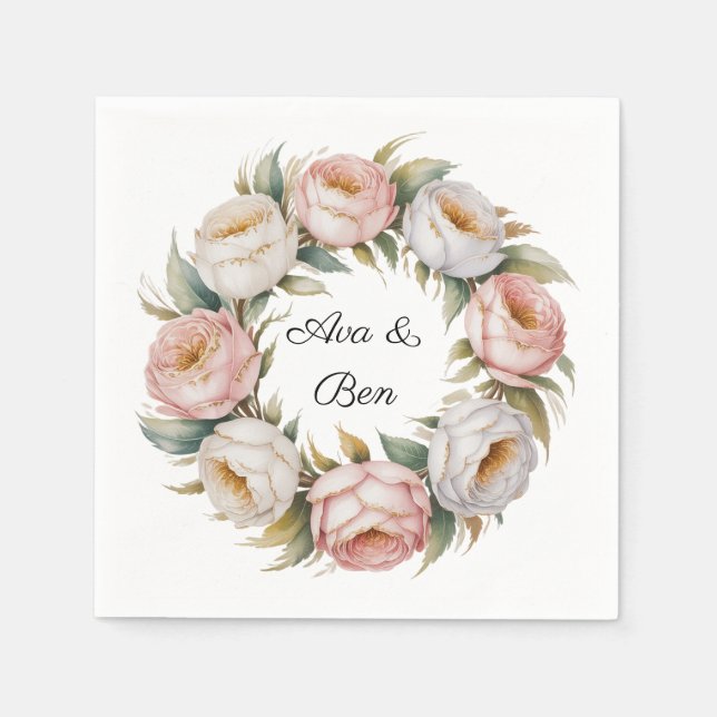 Blush and Ivory Rose Floral Wreath Wedding Pappersservett (Framsidan)