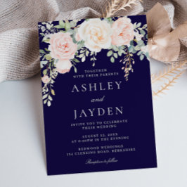 Blush and Sage Floral with Navy Wedding Inbjudningar