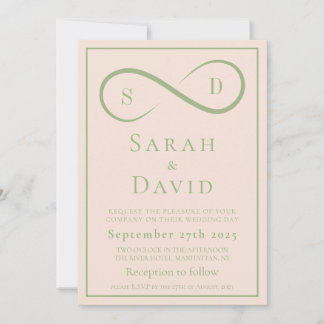 Blush and Sage Infinity Wedding Minimalist Modern Inbjudningar