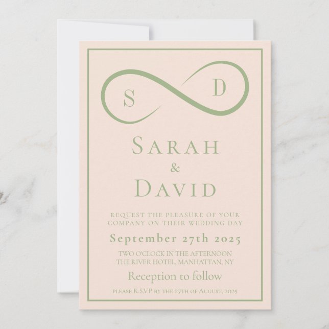 Blush and Sage Infinity Wedding Minimalist Modern Inbjudningar (Framsida)
