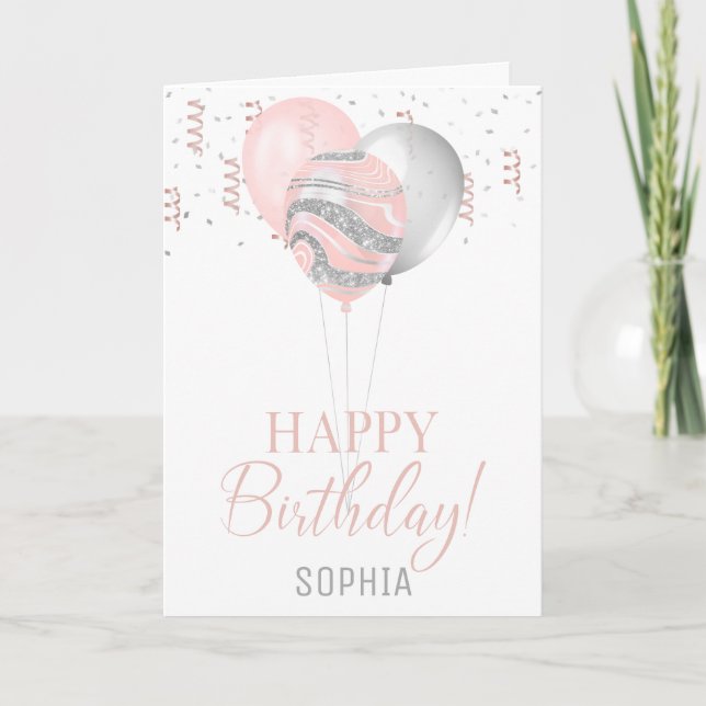 Blush and Silver Balloons Birthday  Inbjudan (Framsida)