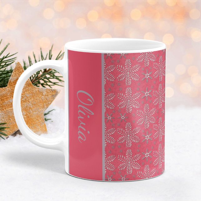 Blush and Silver Snowflakes Christmas Mug Kaffemugg (Skapare uppladdad)