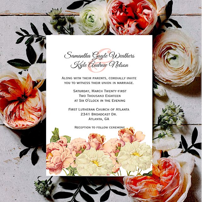 Blush and White Old Roses Wedding Invitation Inbjudningar (Skapare uppladdad)