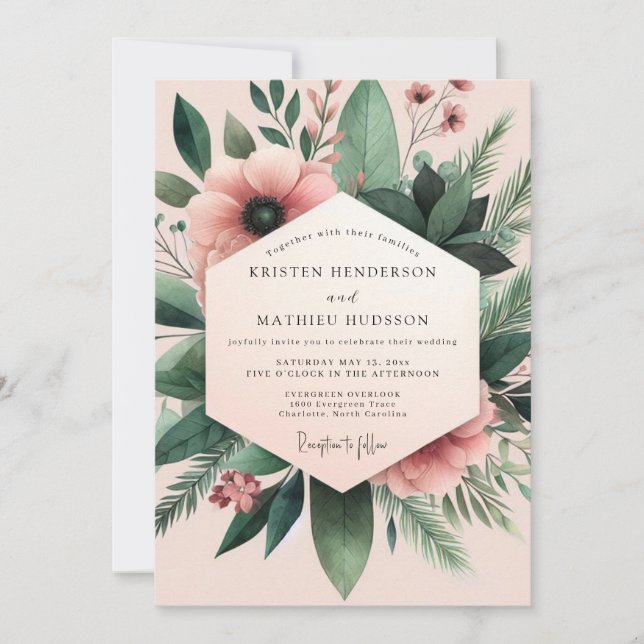 Blush Anemone Botanical Wedding Inbjudningar (Framsida)