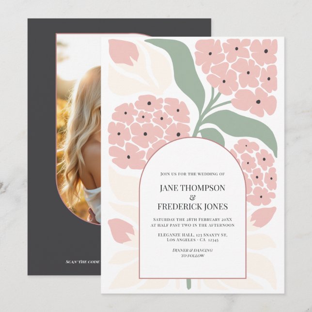 Blush äng abstrakt blomster modern vårbröllop inbjudningar (Fram/baksida)