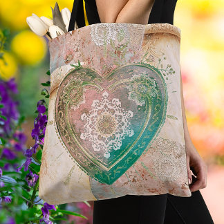 Blush Aqua Baroque Sacred Heart Art Tygkasse