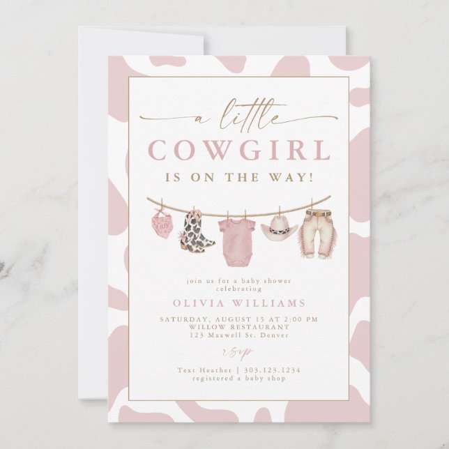Blush Baby Clothesline Little Cowgirl Baby Shower Inbjudningar (Framsida)