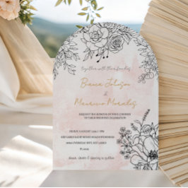 Blush Båg Vattenfärg med Elegant Svart Linje Blomm Inbjudningar