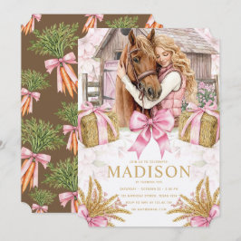 Blush Barn Horse Birthday Invitation with Girl Inbjudningar