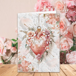 Blush Baroque Floral Sacred Heart Valentine’s Day  Kort