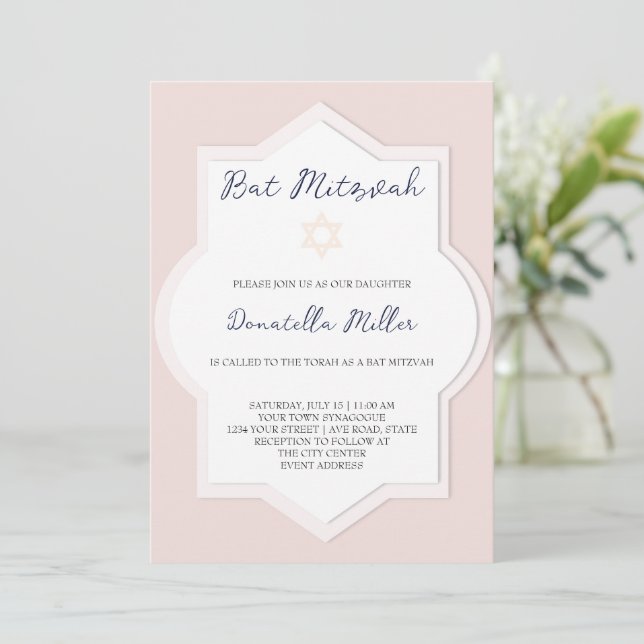 Blush Bat Mitzvah Modern konst Davidstjärna Inbjudningar (Stående Fram)