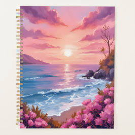 Blush Beach Bay | Ocean Solnedgång Rosa Akvarell