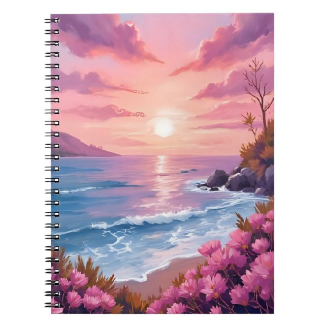Blush Beach Bay | Ocean Solnedgång Rosa Akvarell Anteckningsbok (Framsidan)