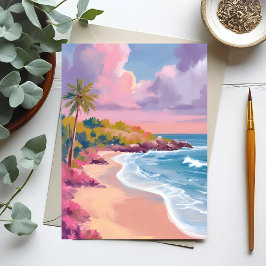 Blush Beach | Pink Ocean Painting Vykort