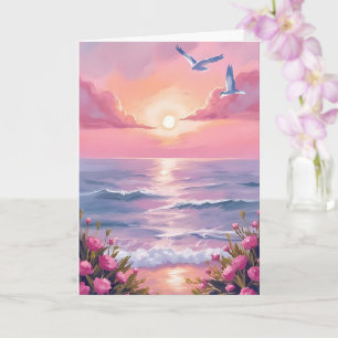 Blush Beach Rosa havets solnedgång Kustkort Kort