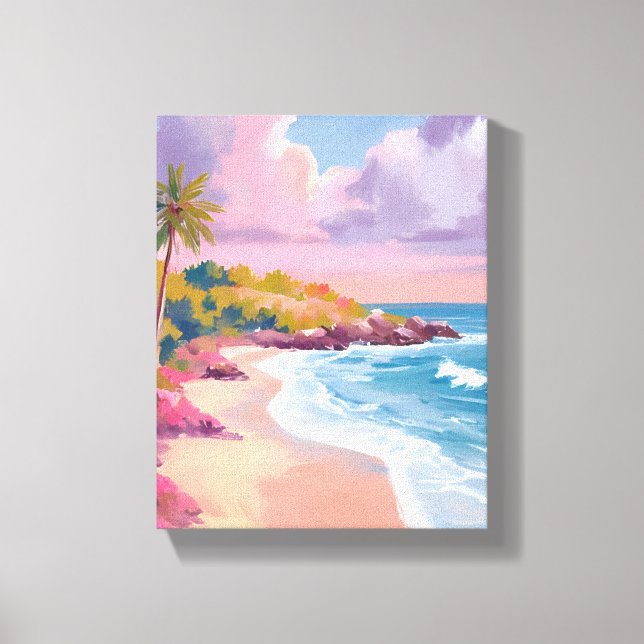 Blush Beach | Rosa havs-målning Canvastryck (Framsida)