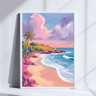 Blush Beach Rosa havs-målning Poster