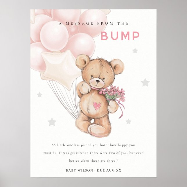 Blush Bear Ballong Meddelande Från Bump Baby Showe Poster (Framsidan)