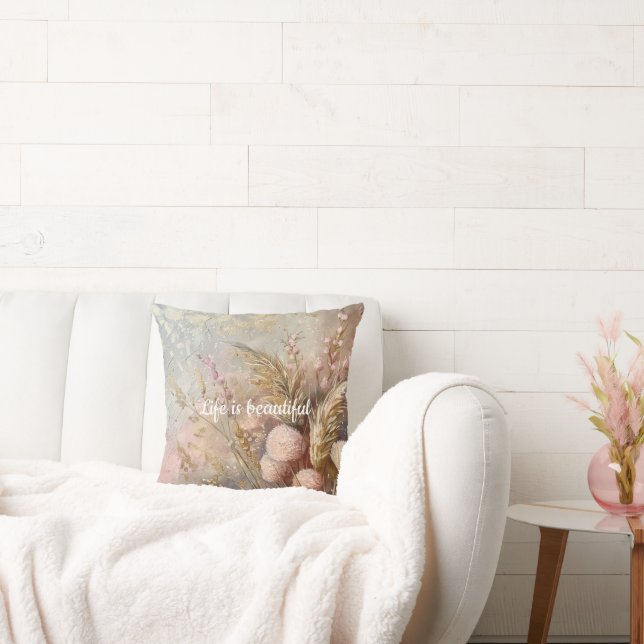 Blush Beige Chic Boho Flowers Kudde (Soffa)