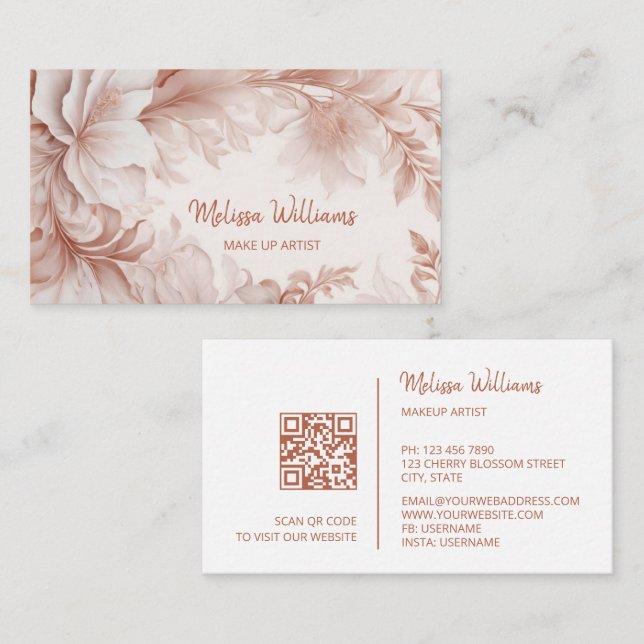Blush Beige | QR-kod Namn Kort (Fram/baksida)