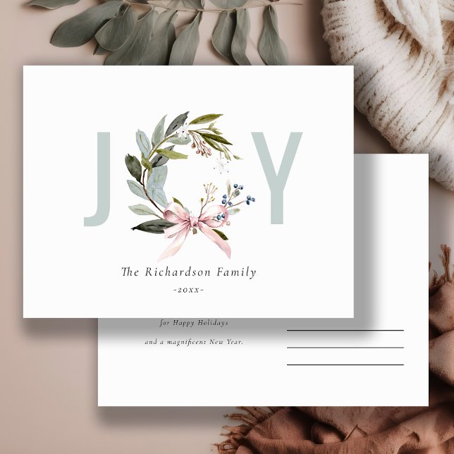 Blush Blå Grön Vinter Julkrans Jul Helg Vykort (Skapare uppladdad)