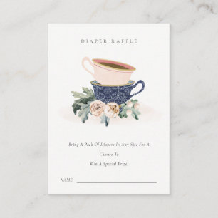 Blush Blå Kopp Floral Blöjrea Barnkalas Tilläggskort
