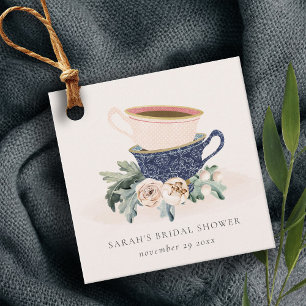 Blush Blå Kopp Floral Bröllopsdusch Te Party Gåvor Etiketter