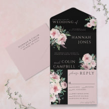 Blush & Black Elegant Blommig Akvarell