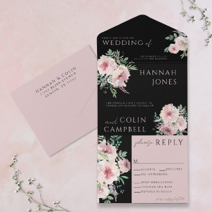 Blush & Black Elegant Blommig Akvarell