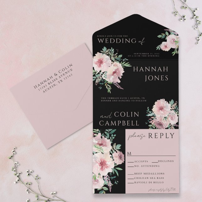 Blush & Black Elegant Blommig Akvarell (Skapare uppladdad)