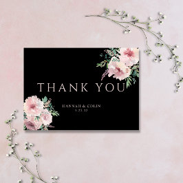 Blush & Black Elegant Blommig Akvarell Tack Kort