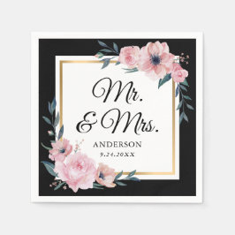 Blush Black Gold Floral Mr. & Mrs. Wedding Pappersservett