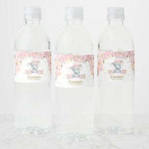 Blush Blommig Elefant Bebis Shower Vattenflaskor Etikett
