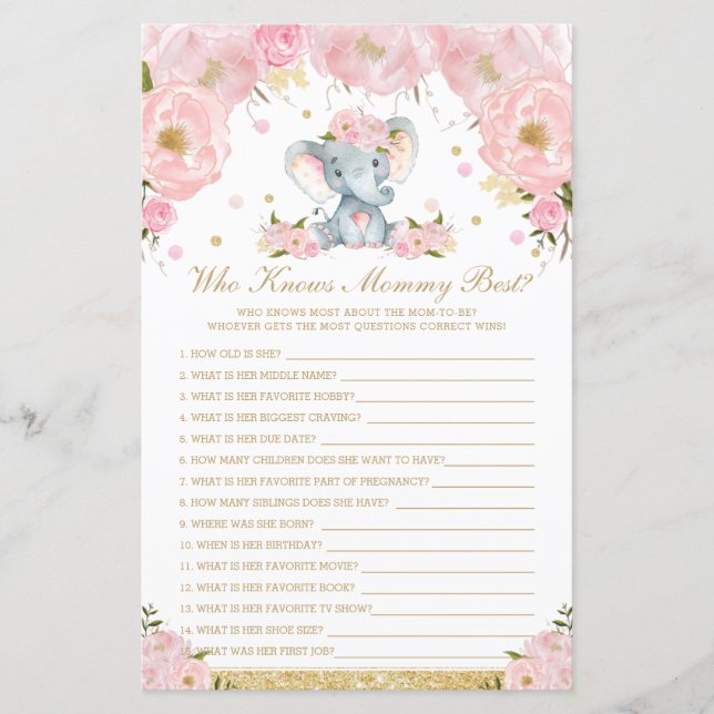 Blush Blommig Elefant Vem Känner Mamma Bäst Spelet (Framsida)