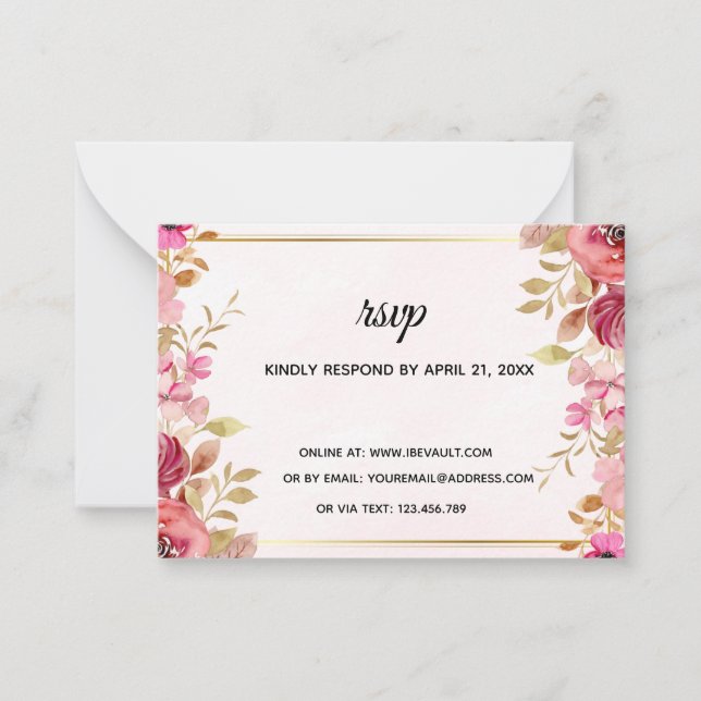Blush Blommig Online Bröllops RSVP-kort Anteckningskort (Framsida)