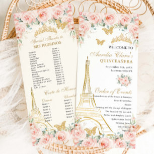 Blush Blommig Paris Eiffeltor Champagne Quinceañer Program