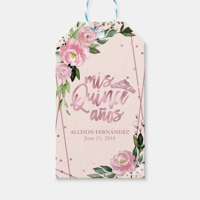 Blush Blommig Quinceanera Presentetikett (Framsidan)