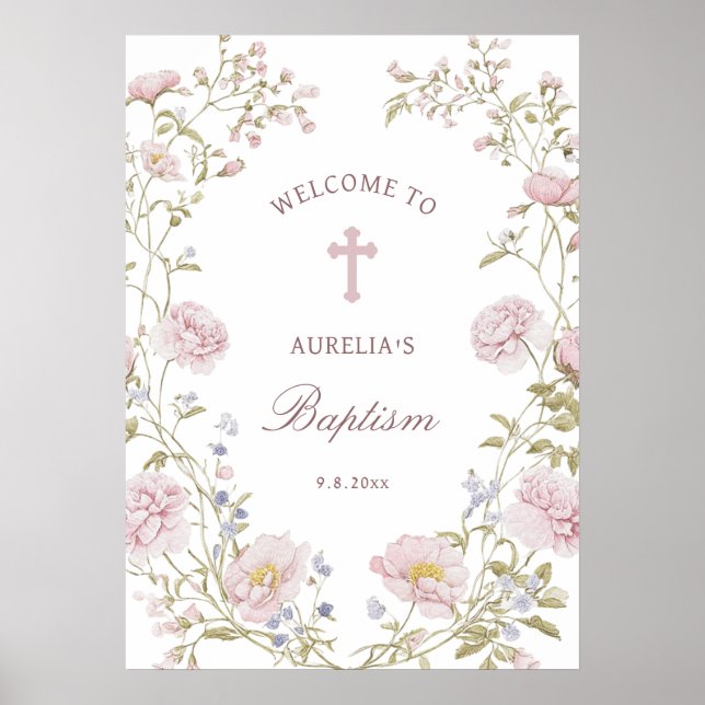 Blush Blommig Ram Dops Välkommen Poster (Framsidan)