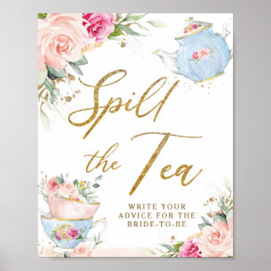 Blush Blommig Tea Party Bröllopsdusch Spill the Te Poster
