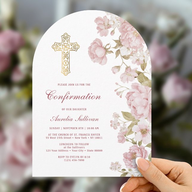 Blush Blommor Båge Bekräftelse Inbjudningar (Skapare uppladdad)