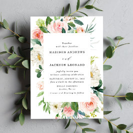 Blush Blommor | Blommig Ram Bröllopsinbjudan Inbjudningar