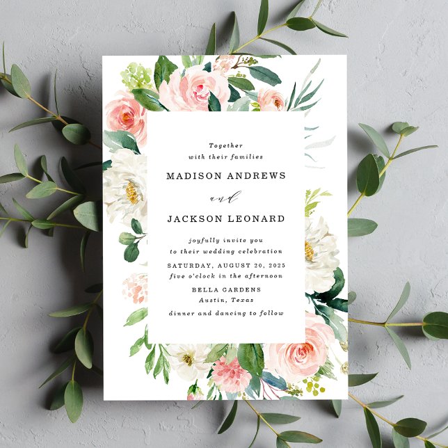 Blush Blommor | Blommig Ram Bröllopsinbjudan Inbjudningar (Skapare uppladdad)