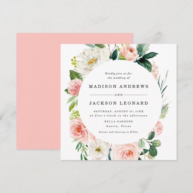 Blush Blommor | Bröllopsinbjudan Inbjudningar (Fram/baksida)