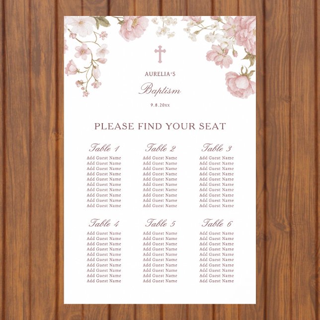 Blush Blommor Dop Sittplatskarta Poster (Skapare uppladdad)