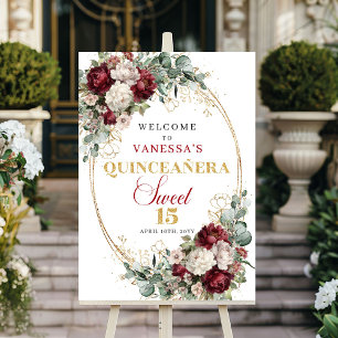 Blush blomster grönska guld Quinceanera välkomstsk Poster