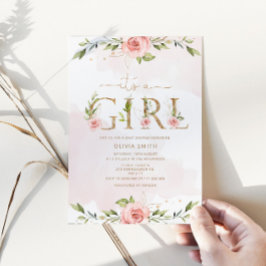 Blush blomster guld Det är en flicka baby shower Inbjudningar