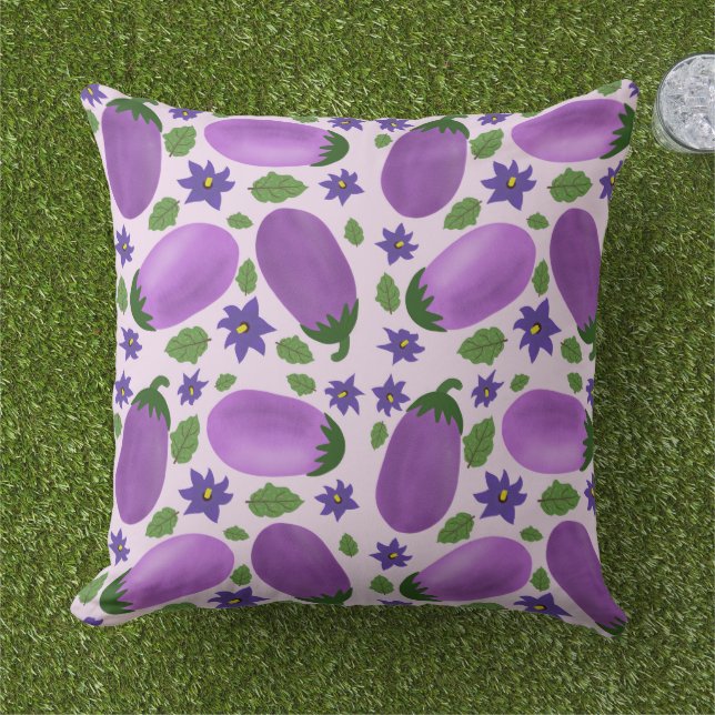 Blush & Bloom Aubergine Kollektion – Mjuk Lilafärg Kudde (Gräs)